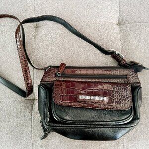 Vintage Brighton Two Tone Croc Leather Black Shoulder Bag Purse